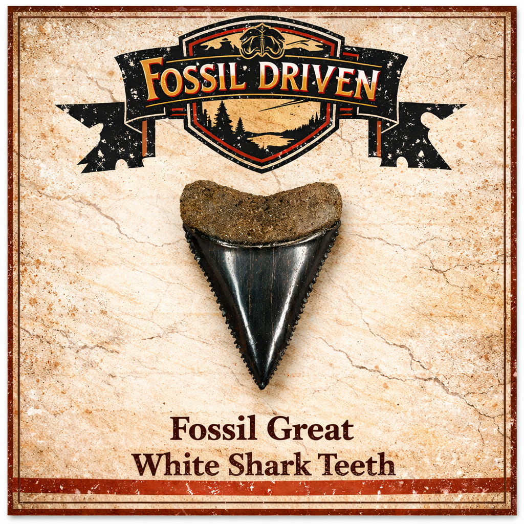 Fossil Great White shark tooth (Carcharodon carcharias) with serrated edges