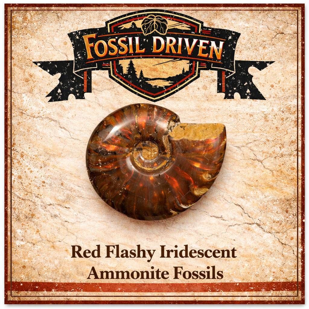 Red Flashy Iridescent Ammonite Fossil - Fossil Driven