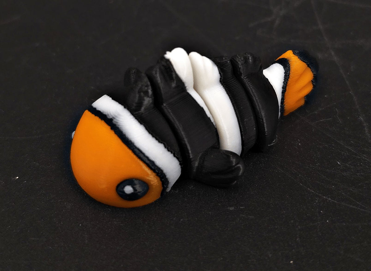 Mini Flexi Clownfish – 2" 3D Printed Fidget Toy - Fossil Driven