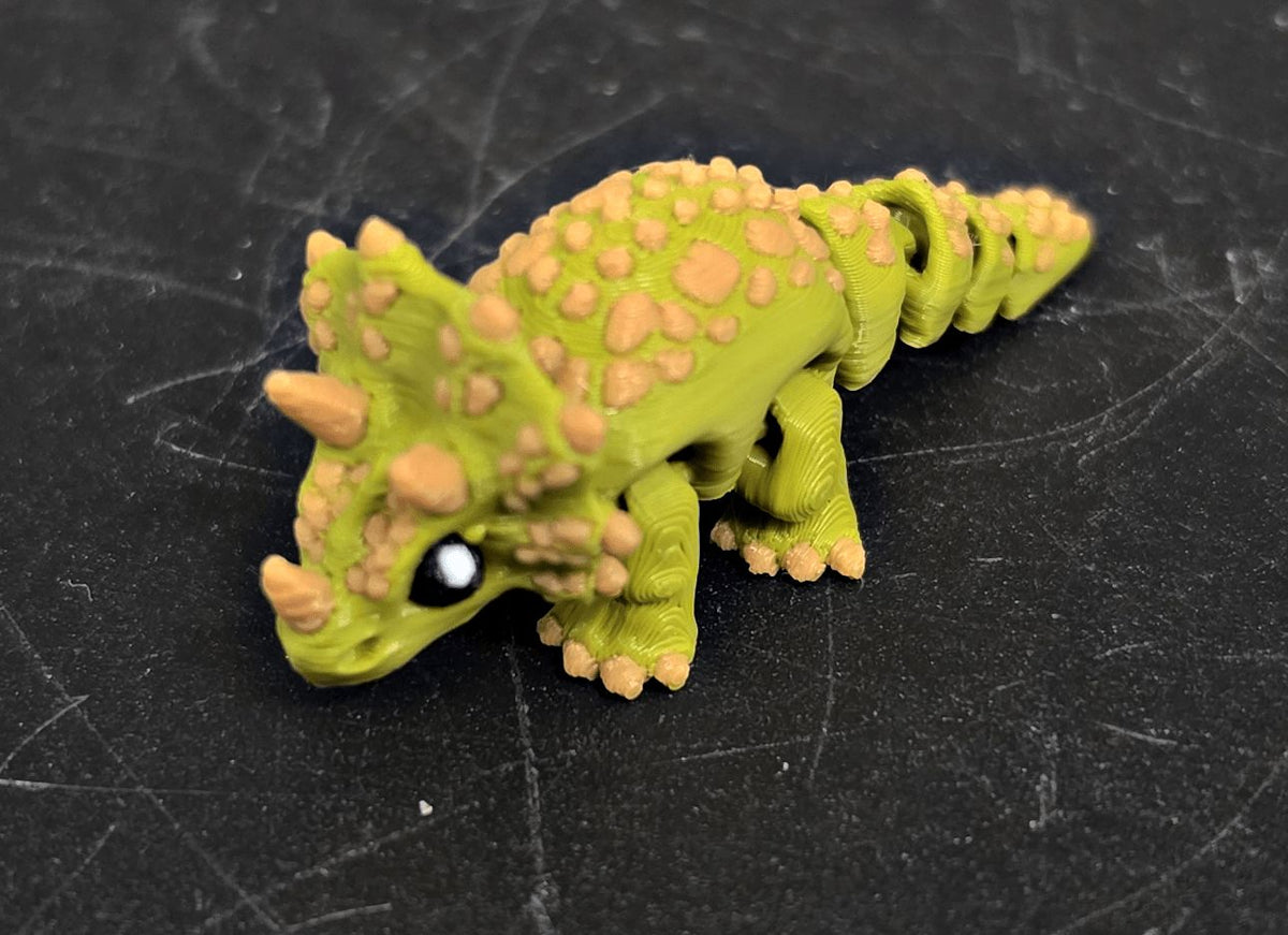 Mini Triceratops – 2" 3D Printed Flexi Fidget Toy - Fossil Driven