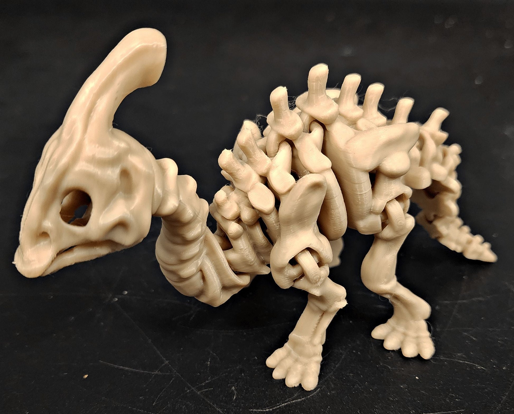 Skeleton Parasaurolophus Fidget Toy – Flexible 6" 3D Printed Dinosaur - Fossil Driven